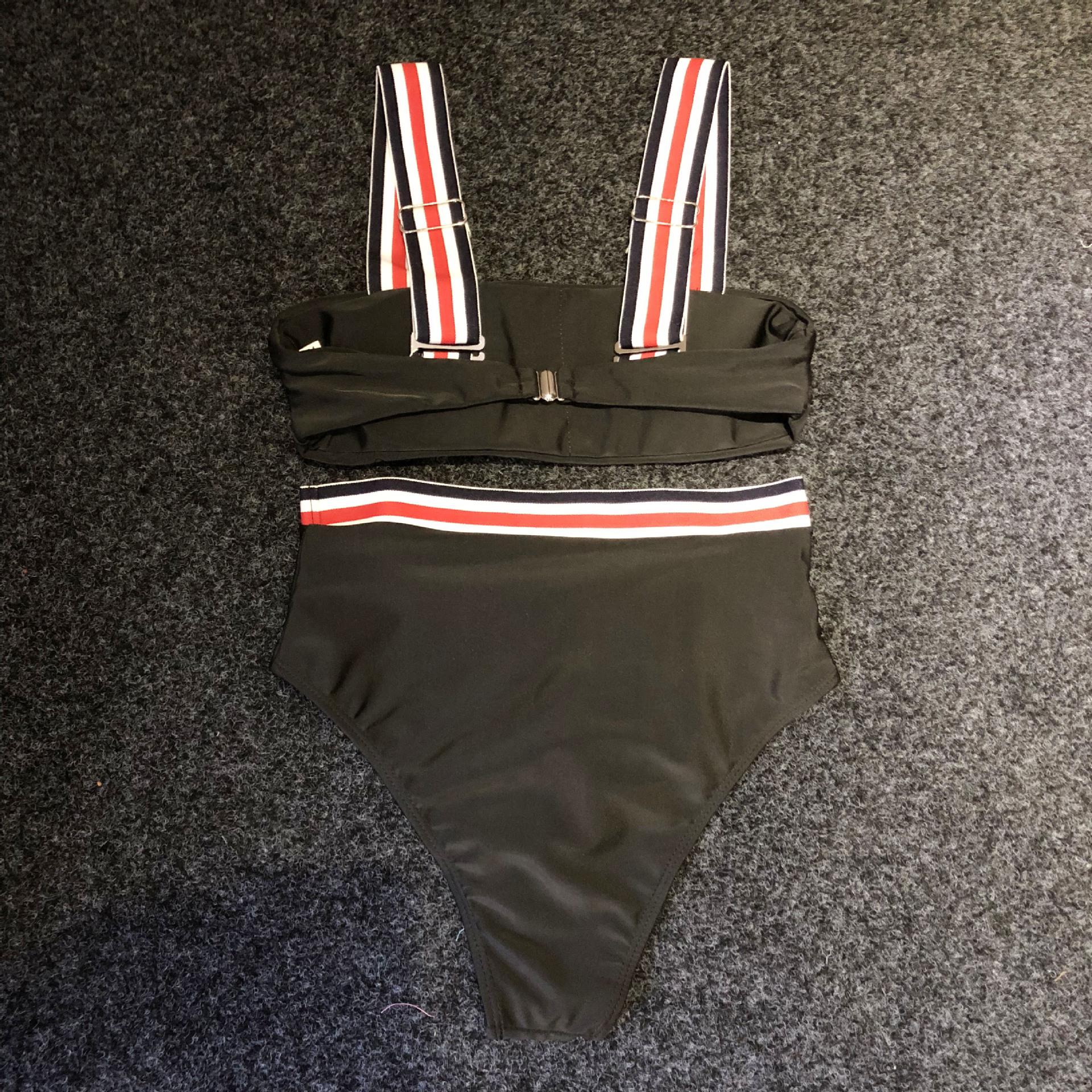 F4695 Vintage Bikini Swimsuit Strap Padded High Waist Striped Swimwear Set